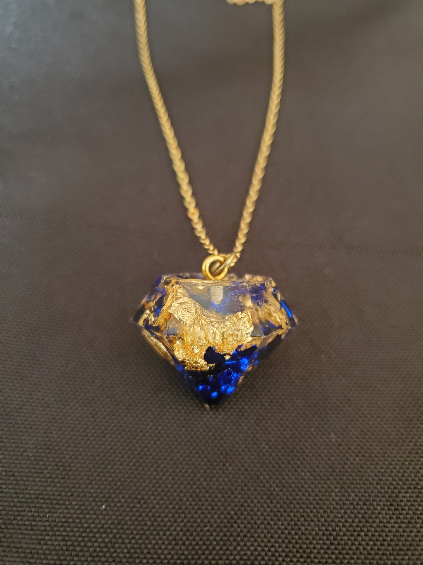 Blue and Gold Chunky Jewel Shaped Necklace