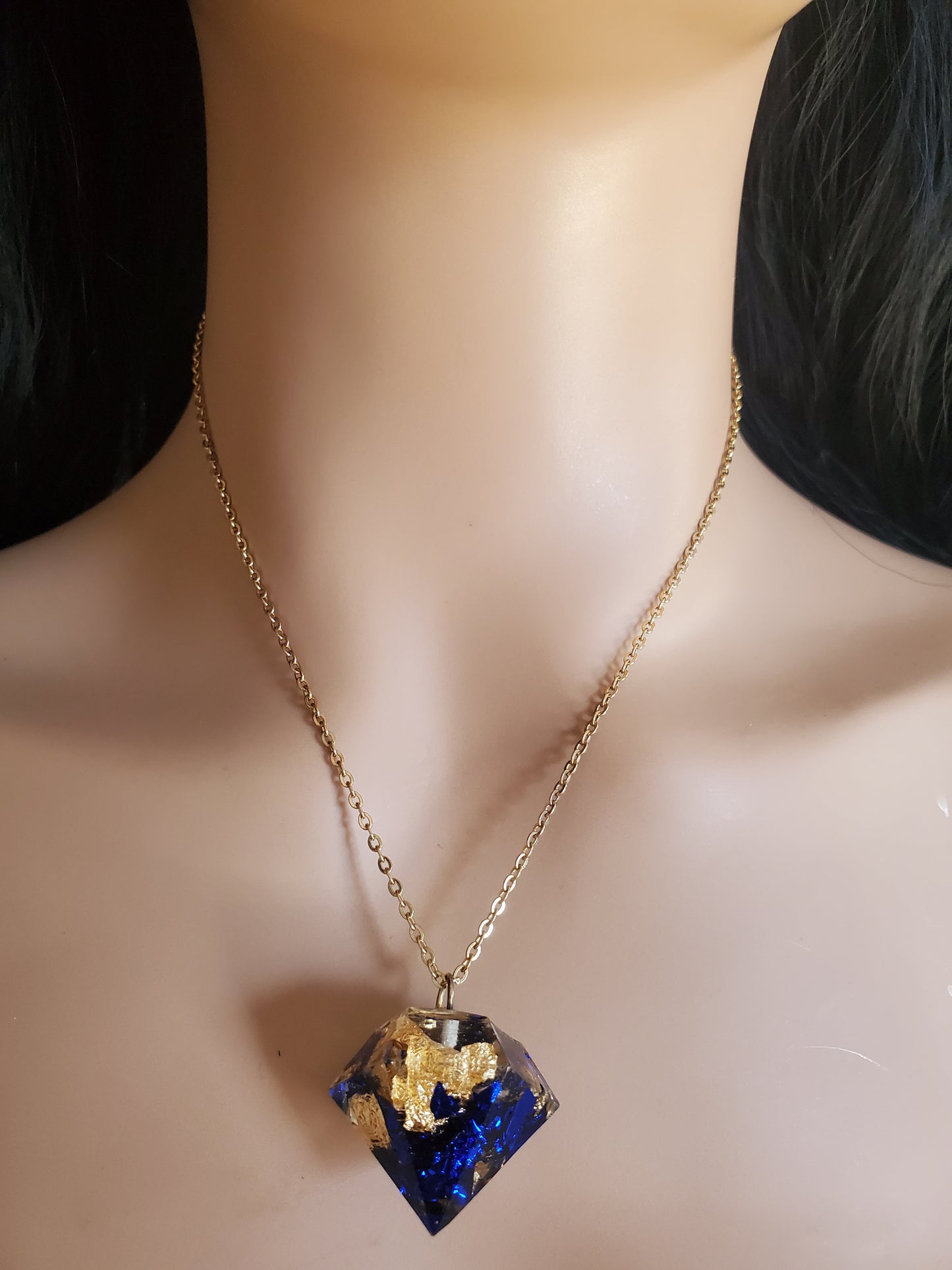 Blue and Gold Chunky Jewel Shaped Necklace