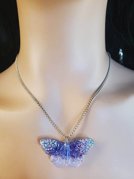 Silver and Purple Butterfly Necklace