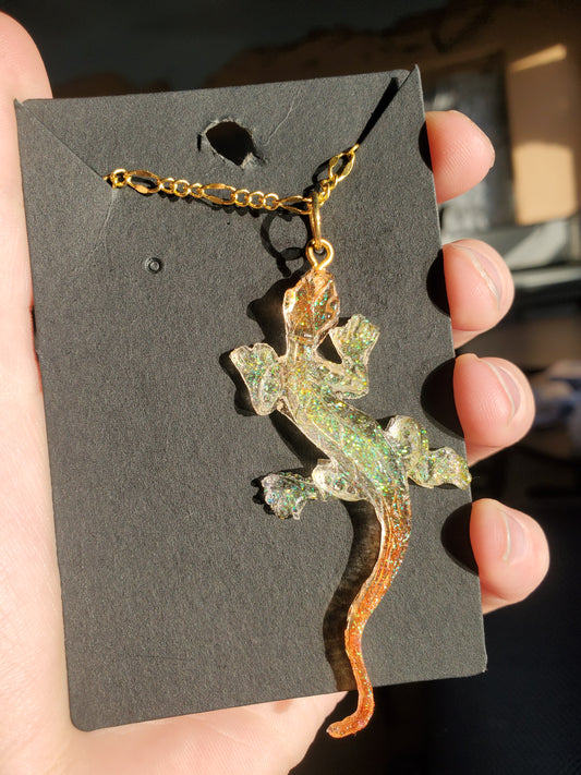 Yellow and Orange Lizard Necklace