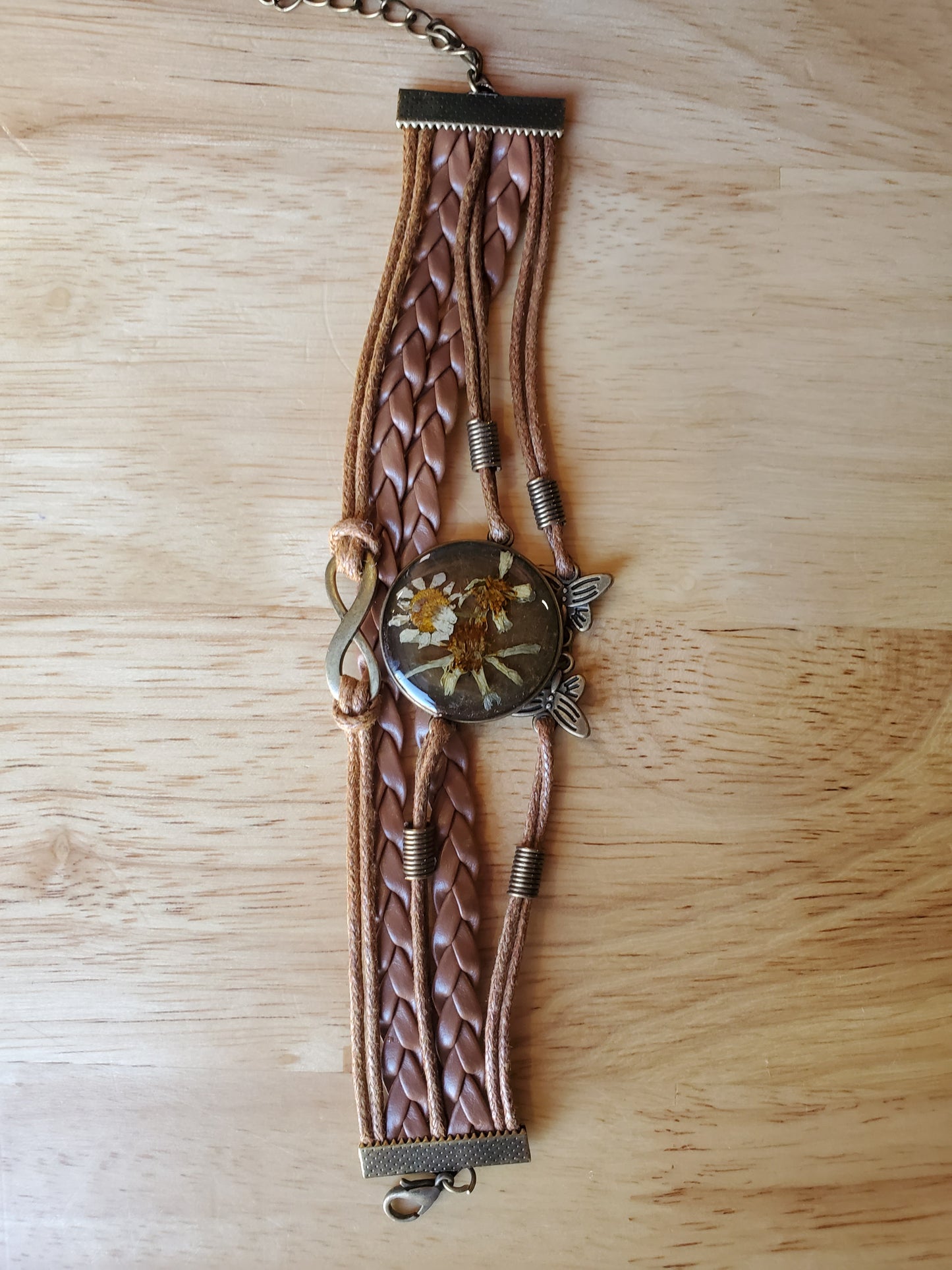 Brown Leather Flower Bracelet