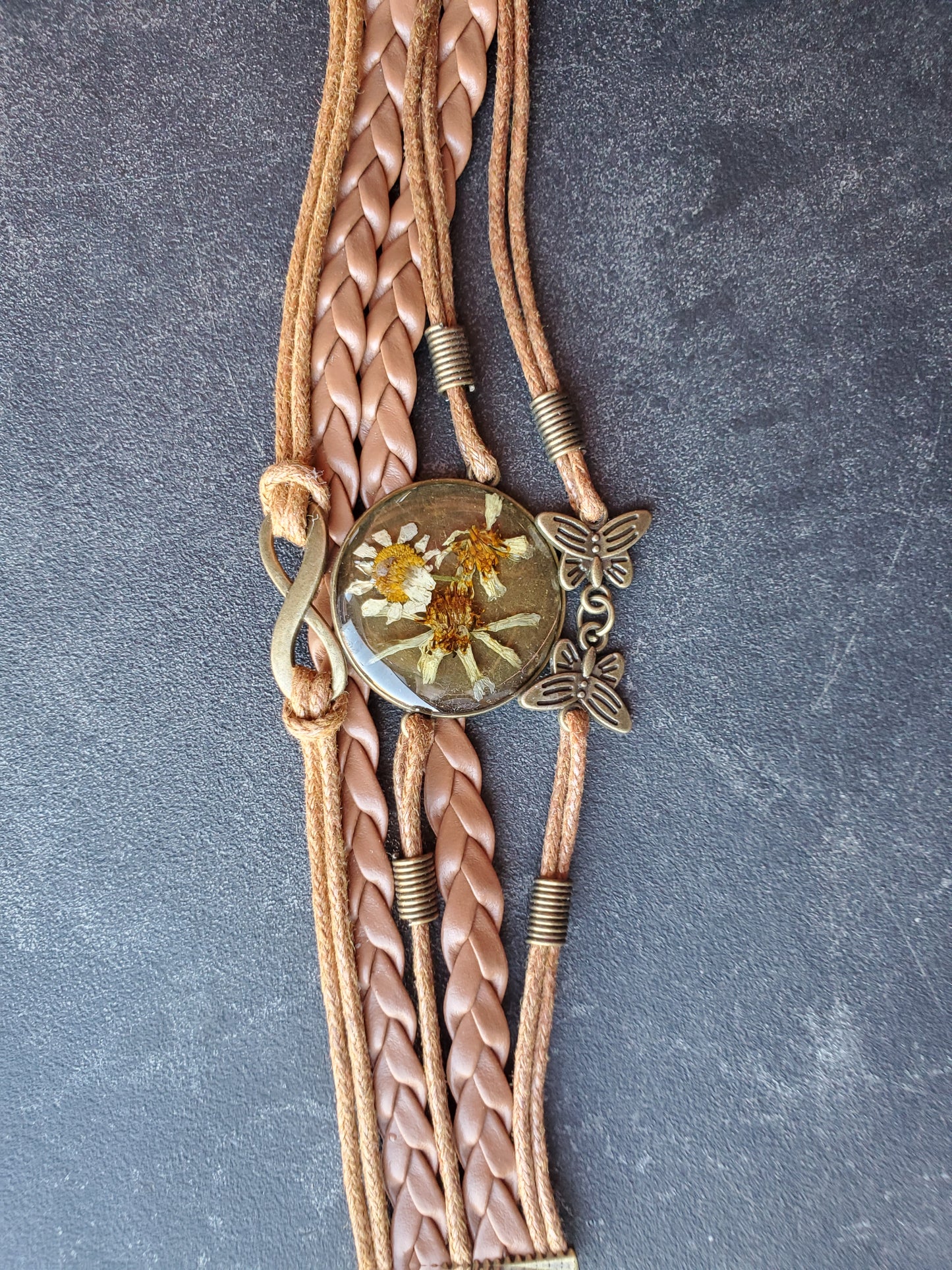 Brown Leather Flower Bracelet