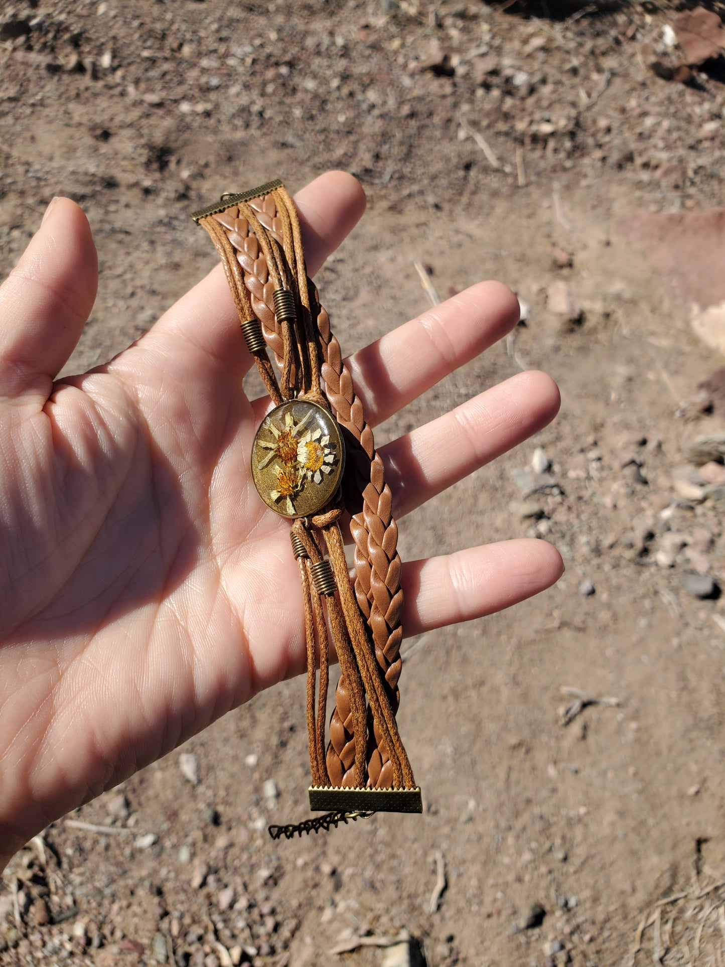 Brown Leather Flower Bracelet