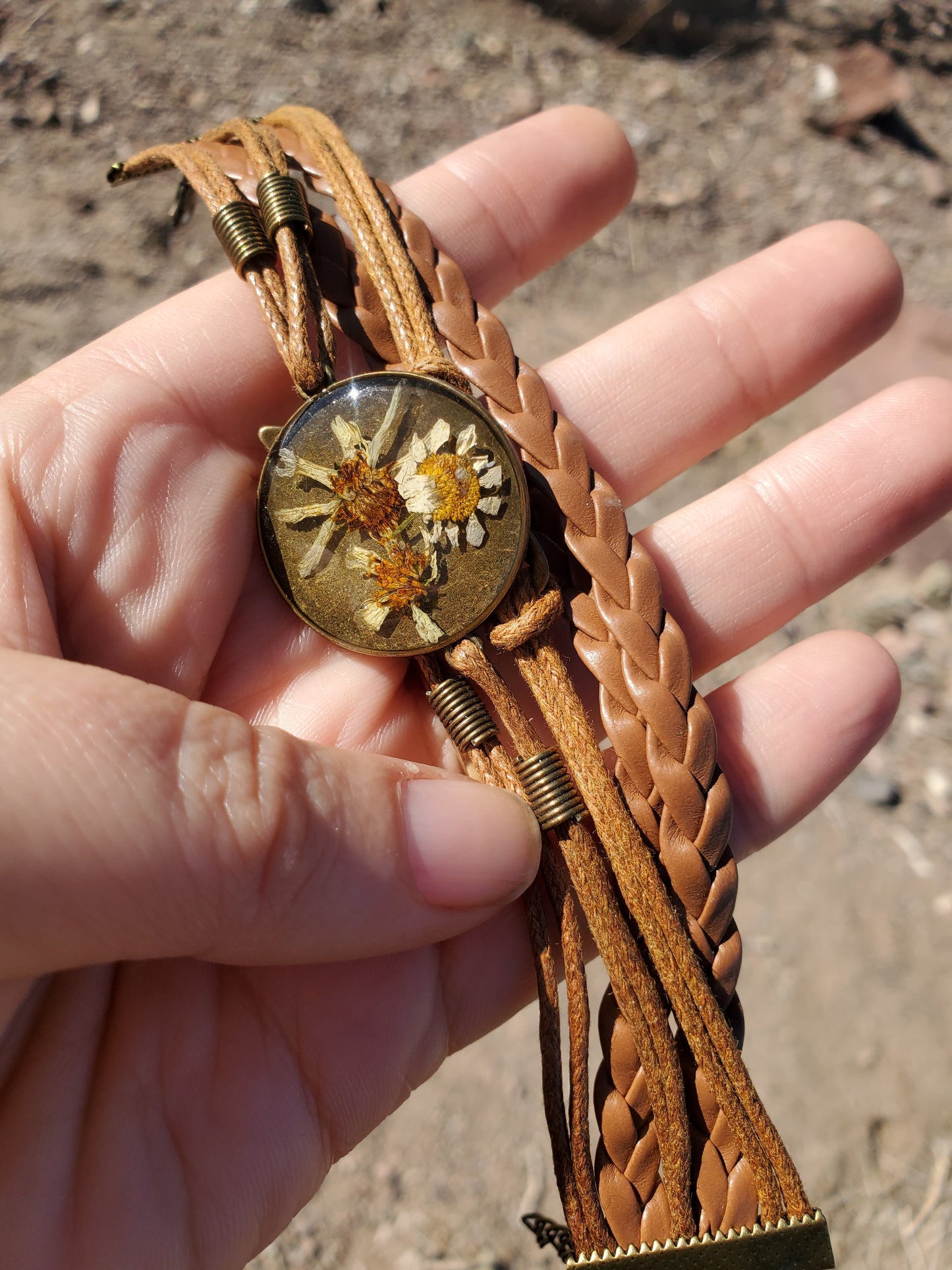 Brown Leather Flower Bracelet