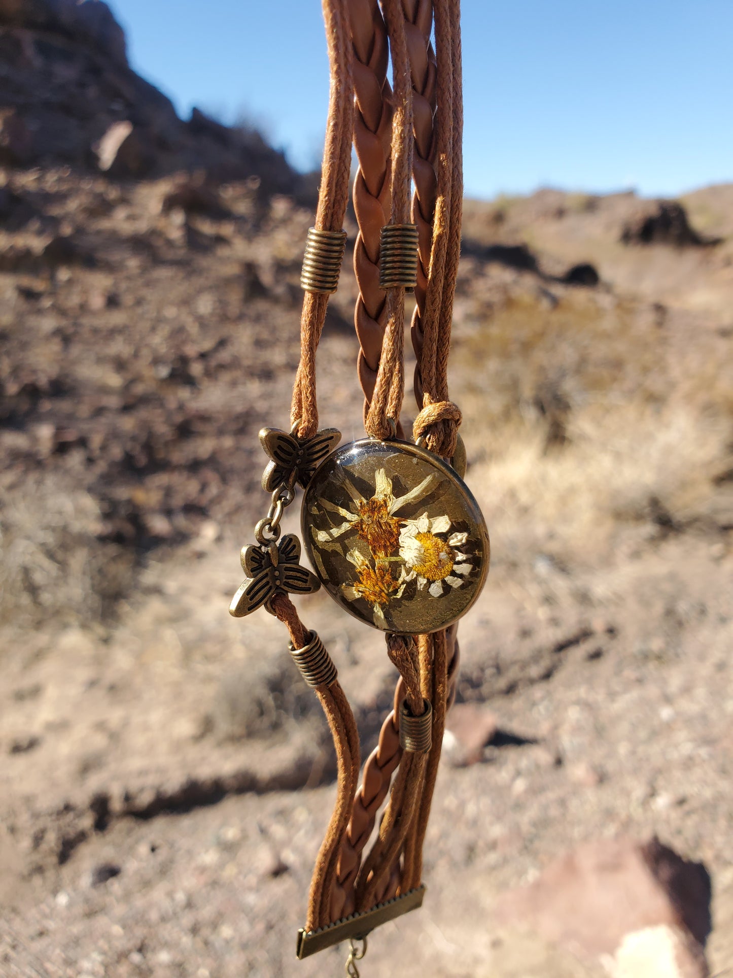 Brown Leather Flower Bracelet