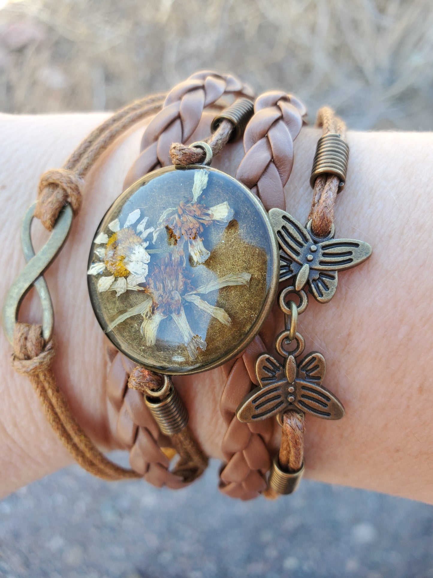 Brown Leather Flower Bracelet