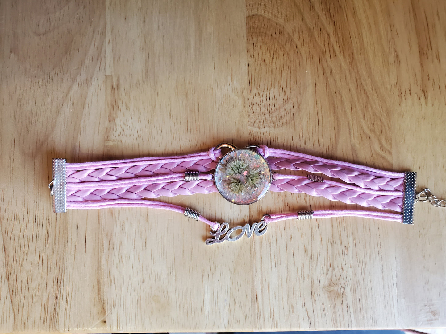 Pink Flowers and Braids Bracelet