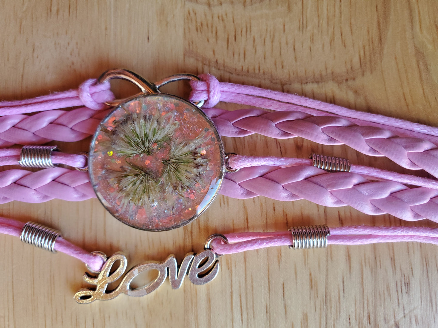 Pink Flowers and Braids Bracelet