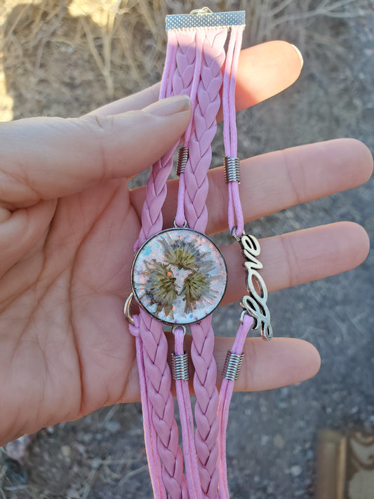 Pink Flowers and Braids Bracelet