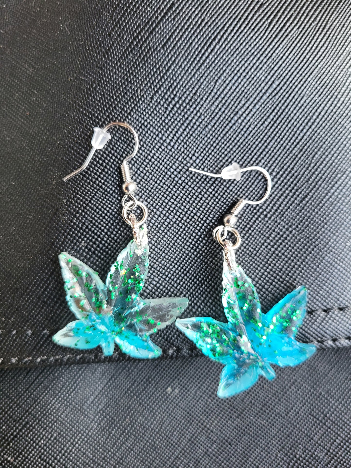 Green & Blue Weed Leaf Earrings