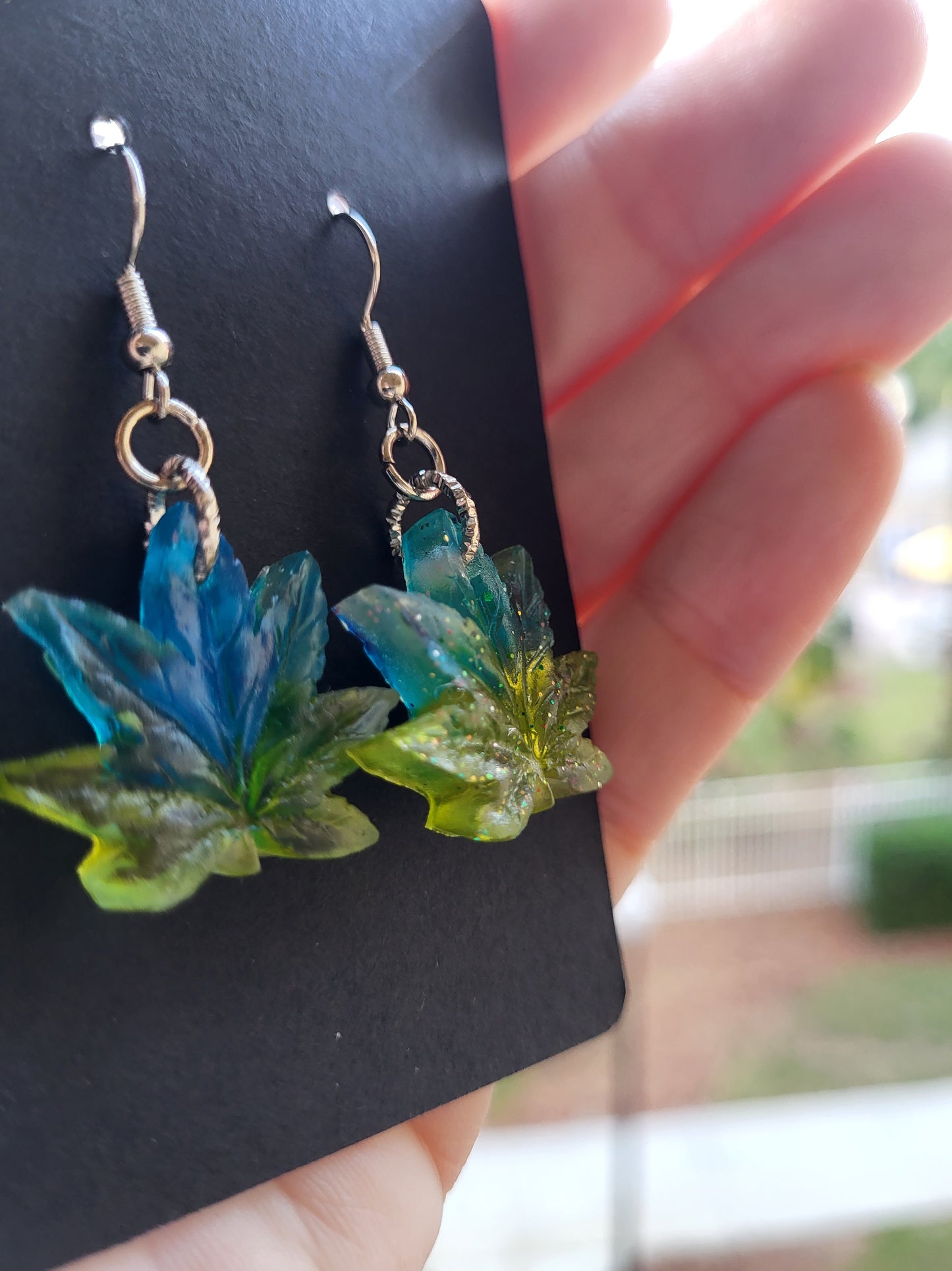 Turquoise and Sage Weed Leaf Hook Earrings