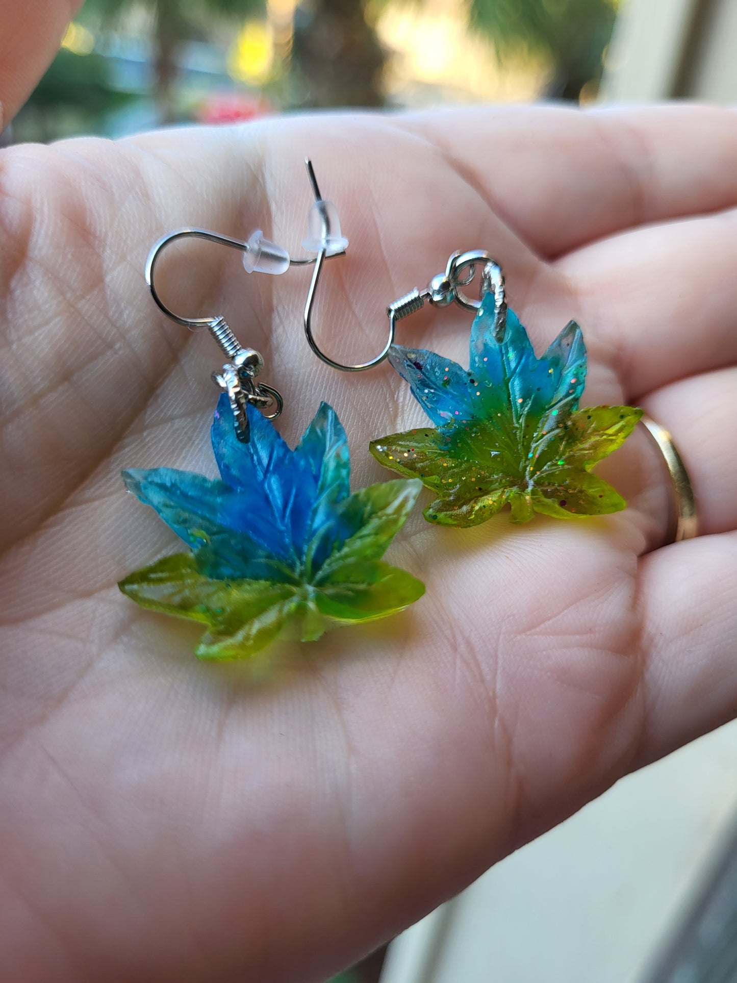 Turquoise and Sage Weed Leaf Hook Earrings