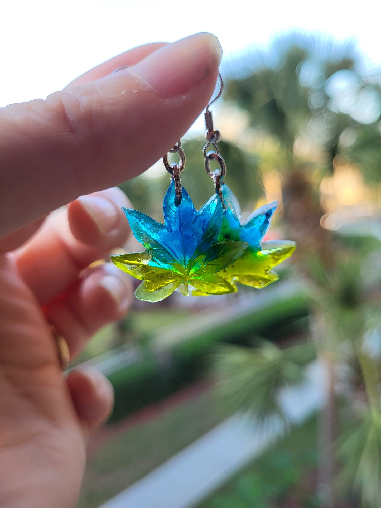 Turquoise and Sage Weed Leaf Hook Earrings