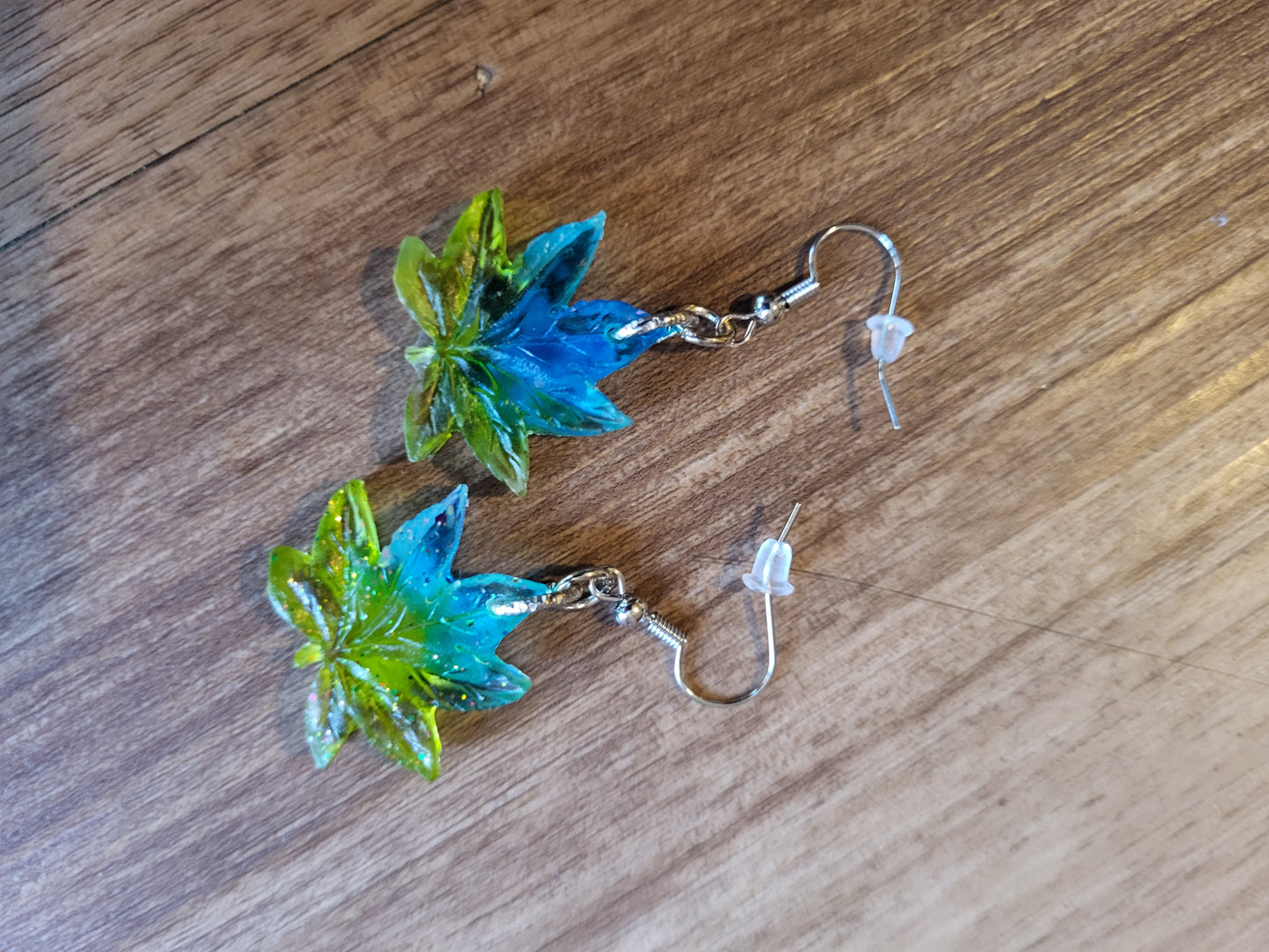 Turquoise and Sage Weed Leaf Hook Earrings