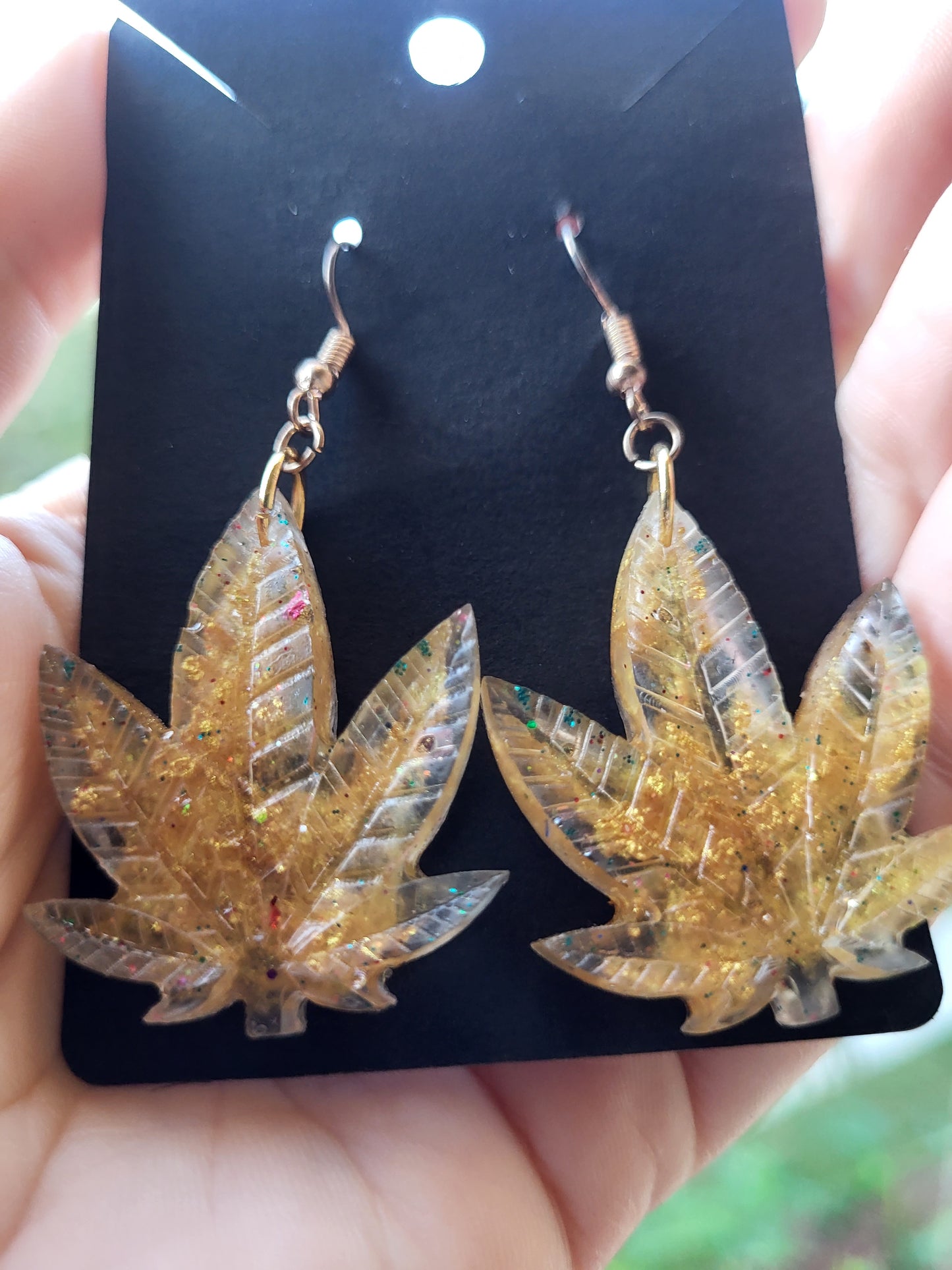 Gold Weed Leaf Earrings