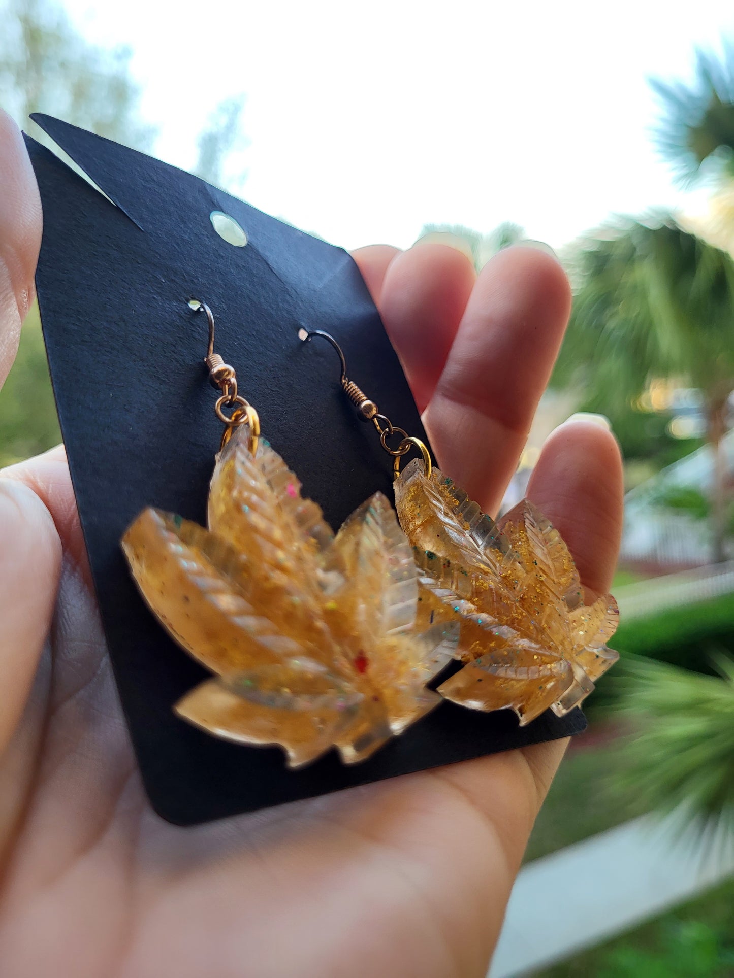 Gold Weed Leaf Earrings