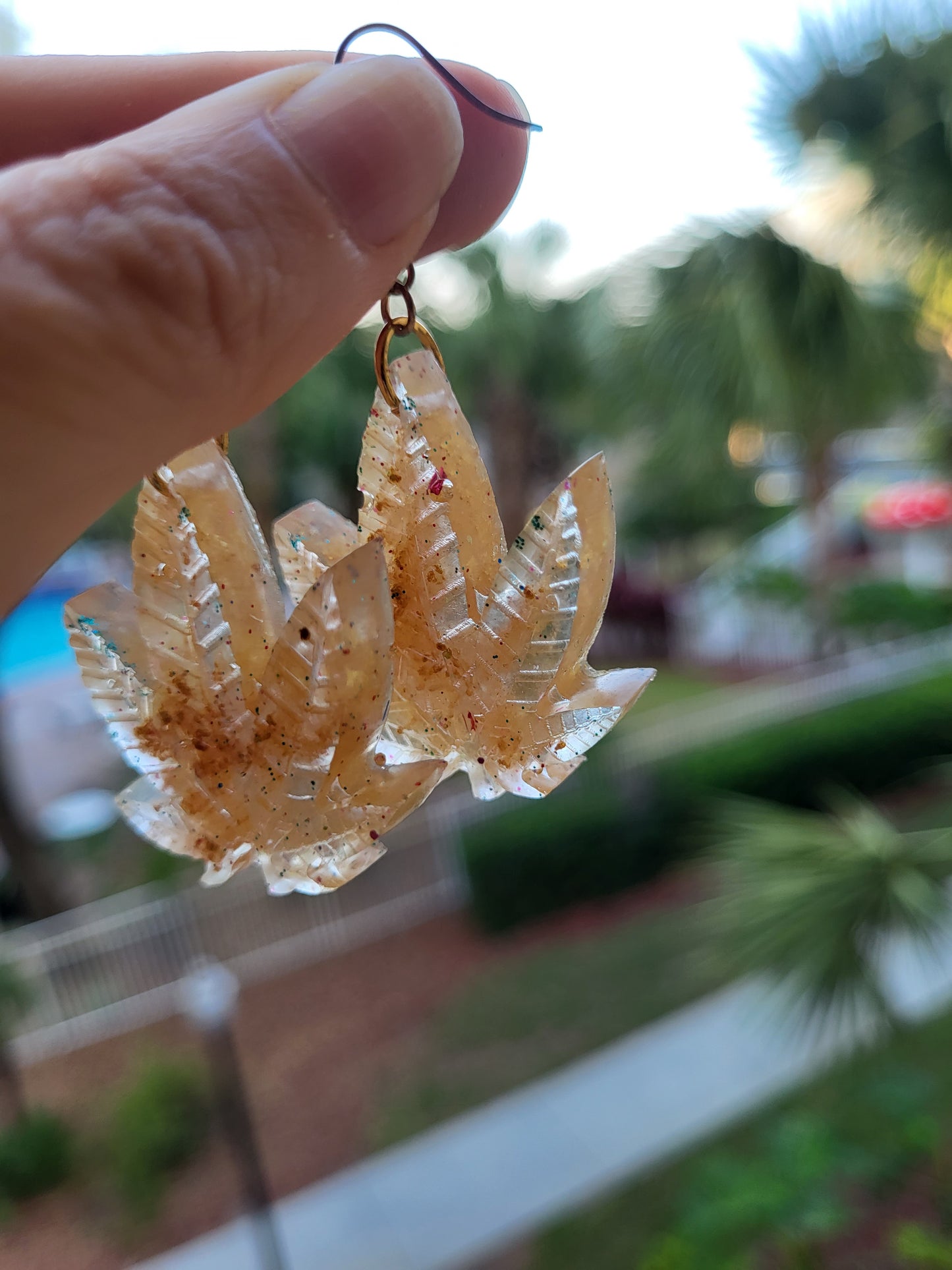 Gold Weed Leaf Earrings