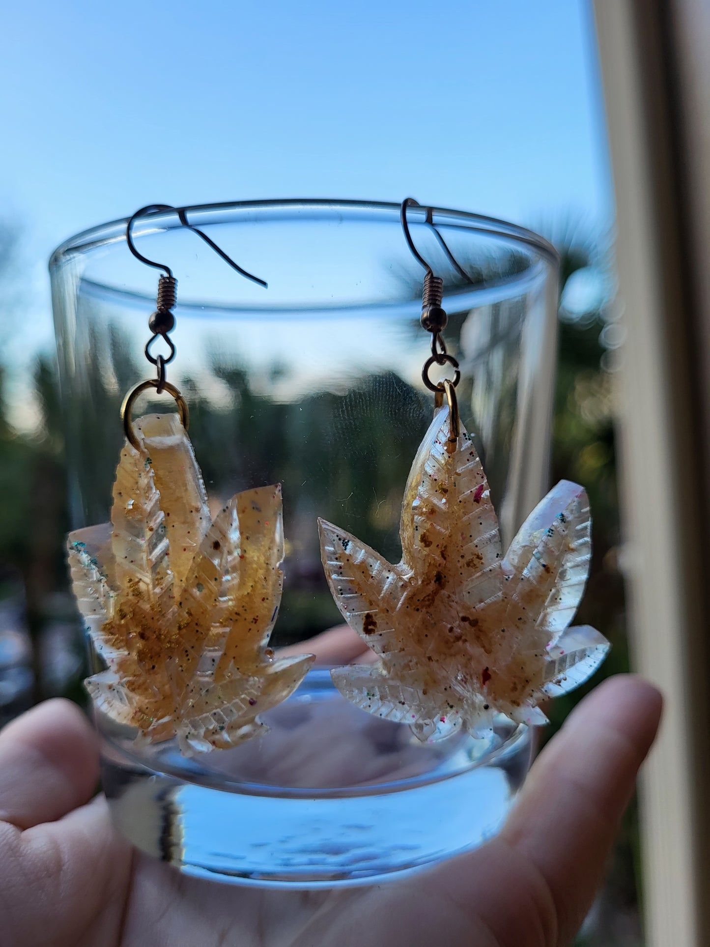 Gold Weed Leaf Earrings