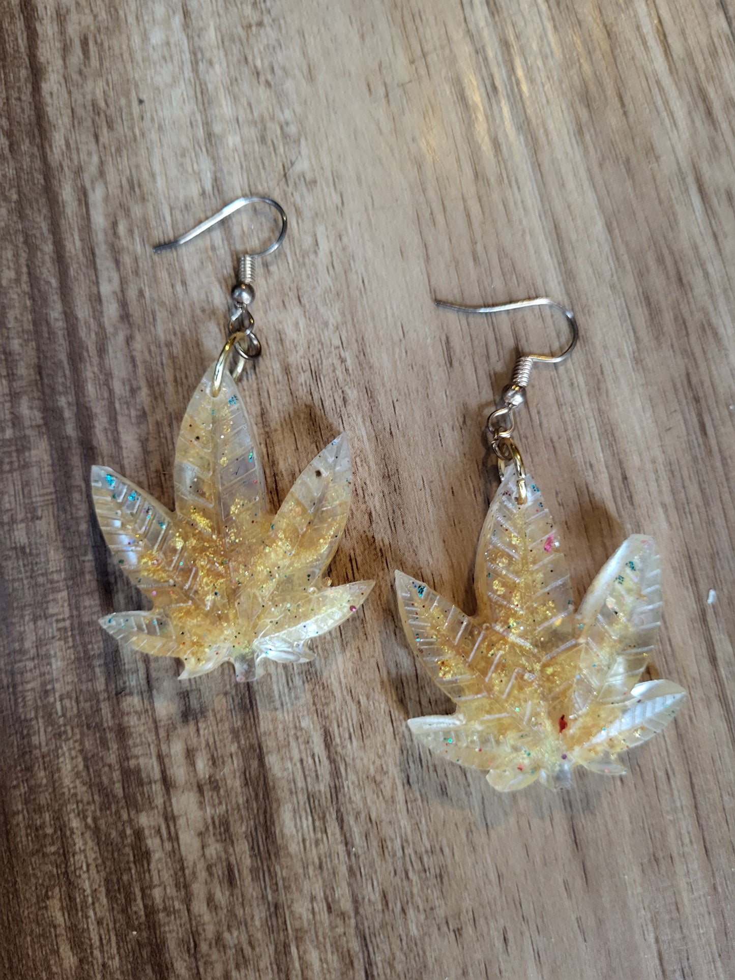 Gold Weed Leaf Earrings