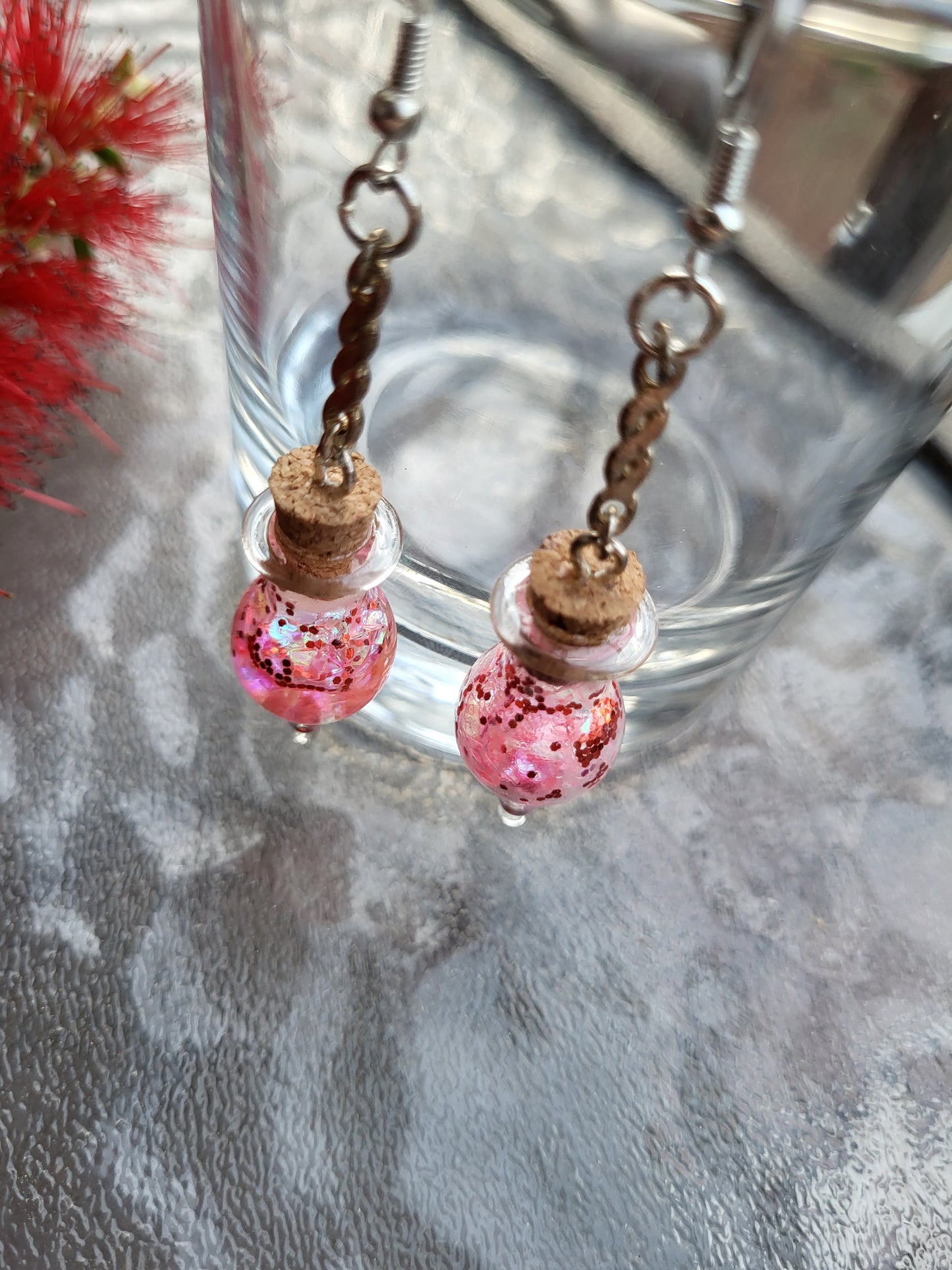 Small Glass Potion Bottle Corked Earrings