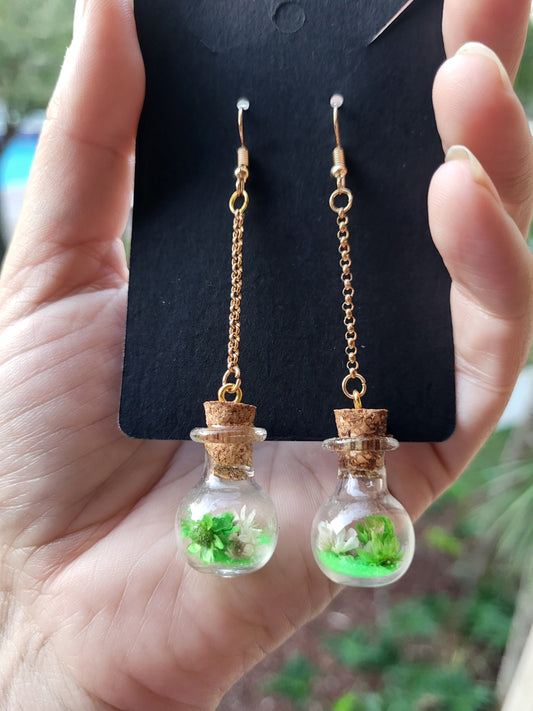 Small Glass Bottle Cork Earrings