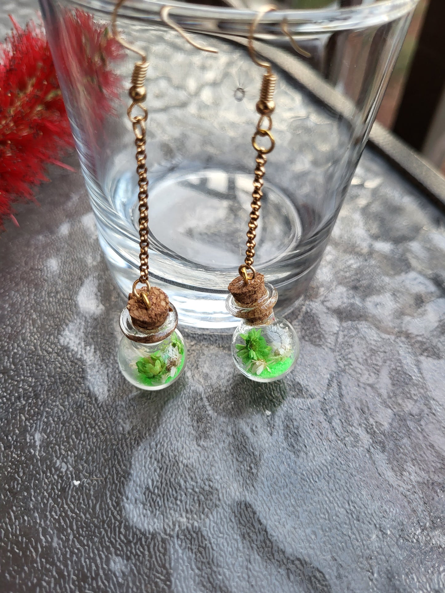 Small Glass Bottle Cork Earrings