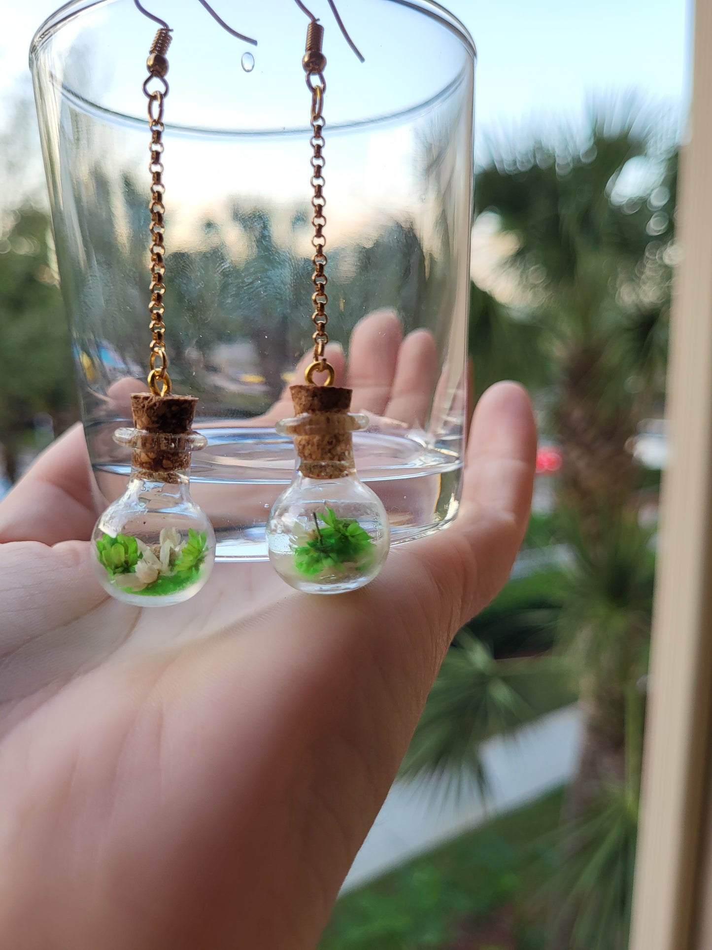 Small Glass Bottle Cork Earrings