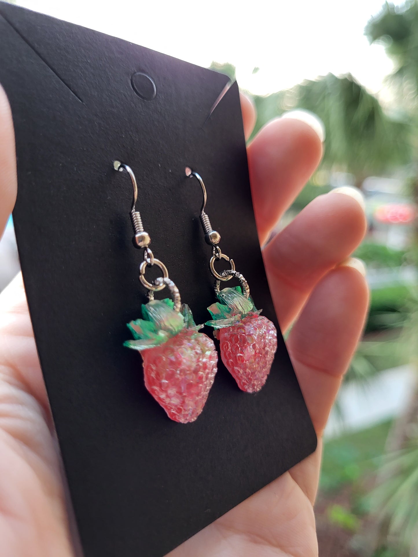 Pink Strawberry Hook Earrings