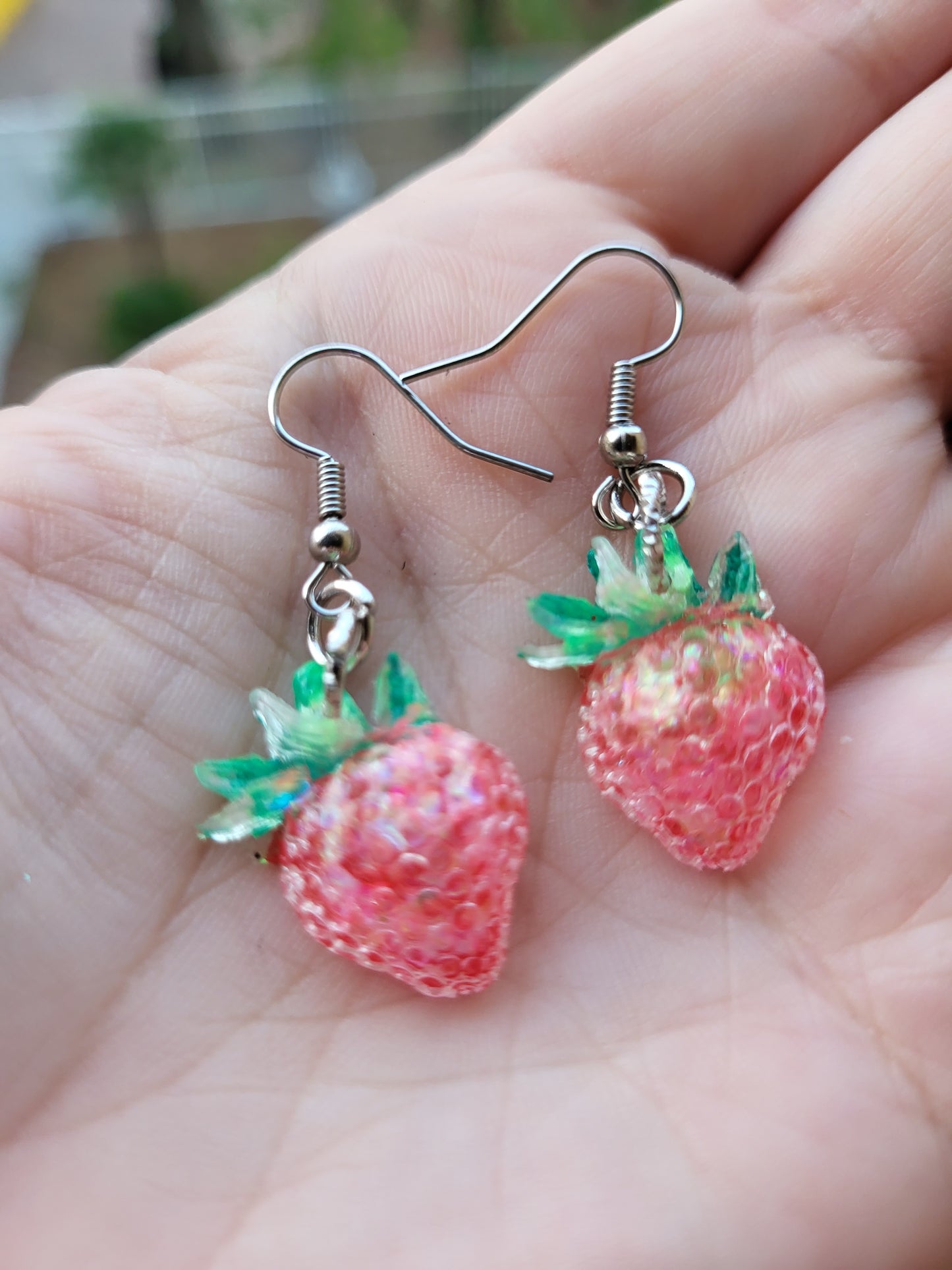 Pink Strawberry Hook Earrings