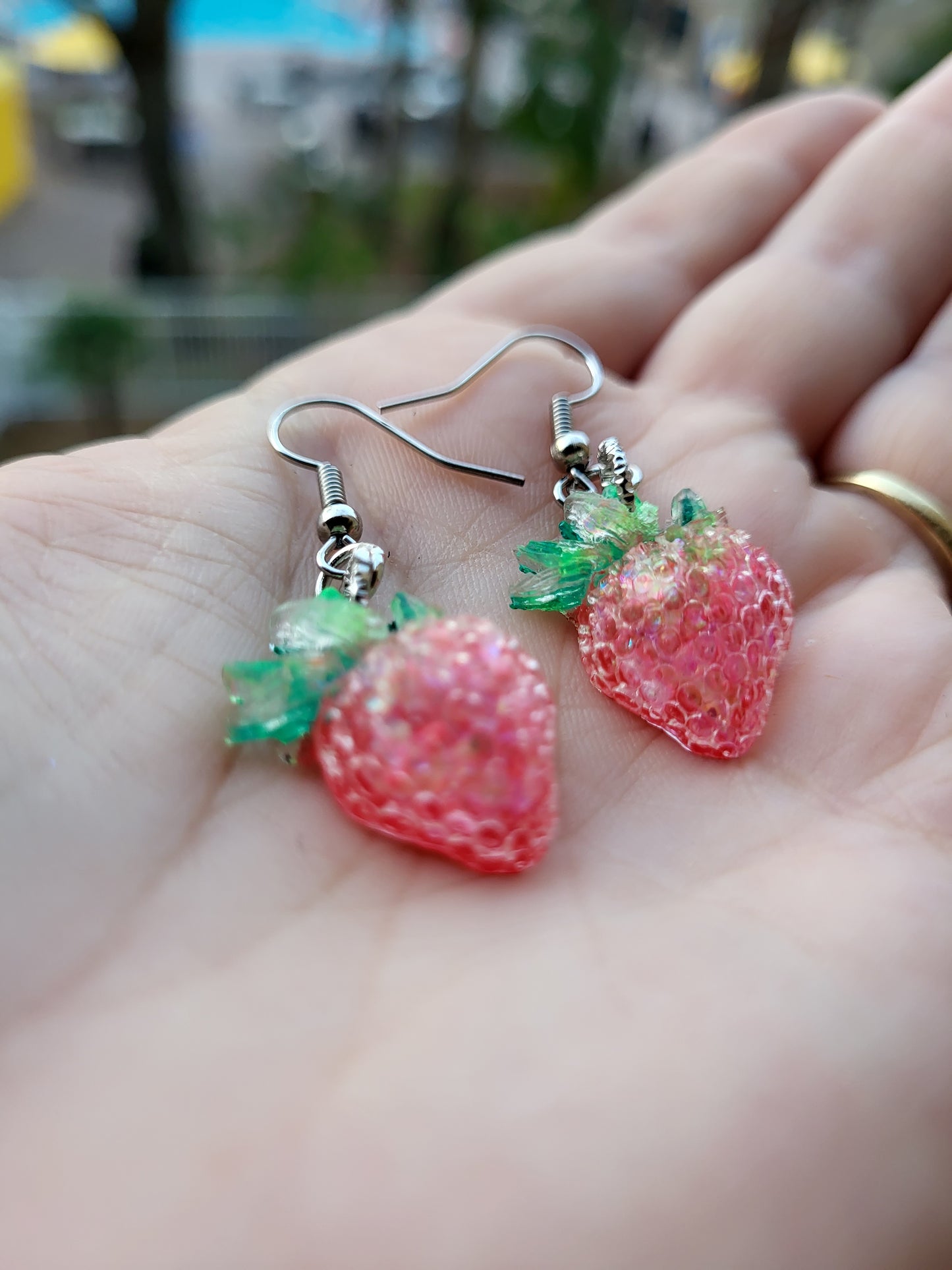 Pink Strawberry Hook Earrings