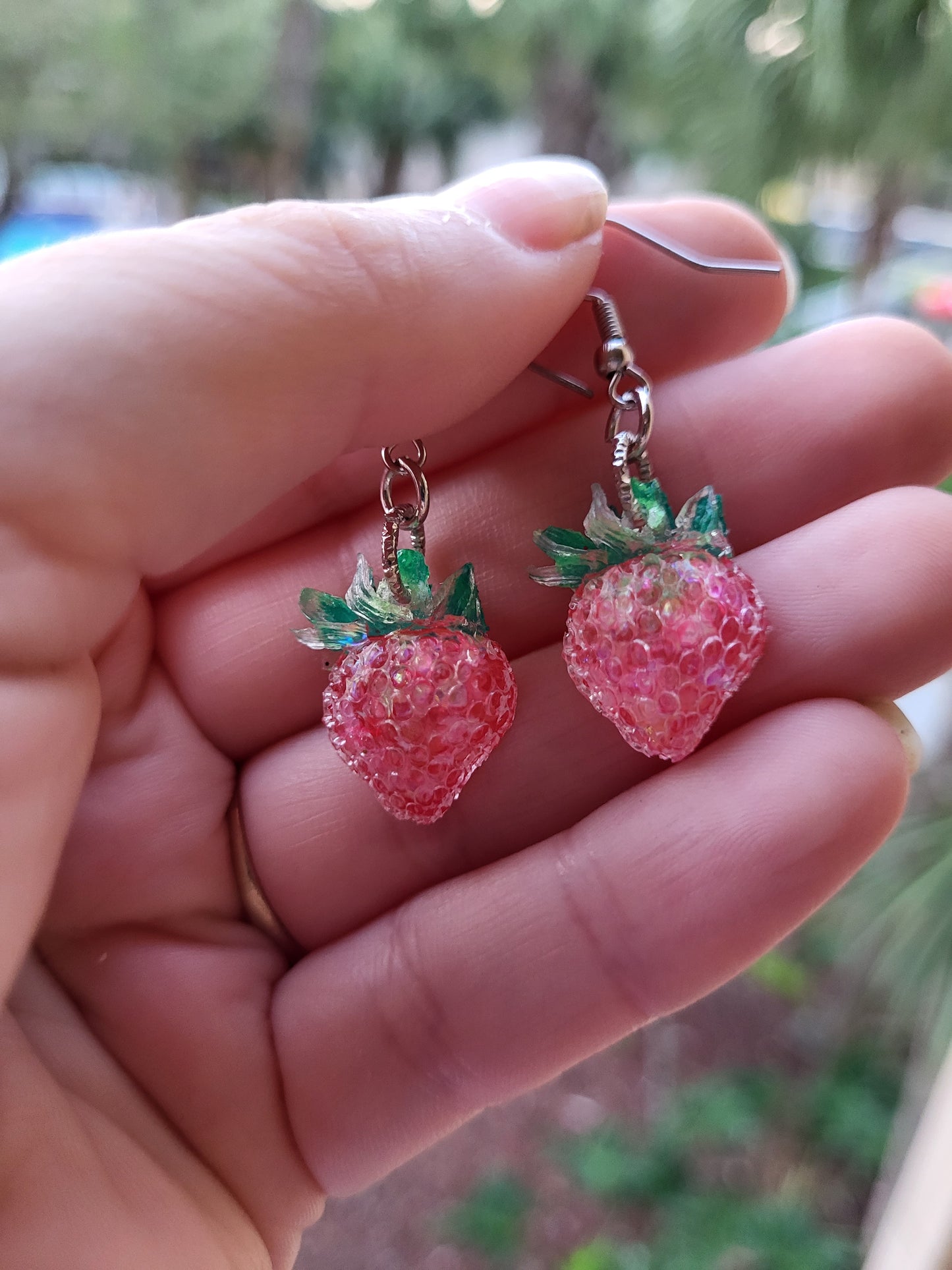 Pink Strawberry Hook Earrings