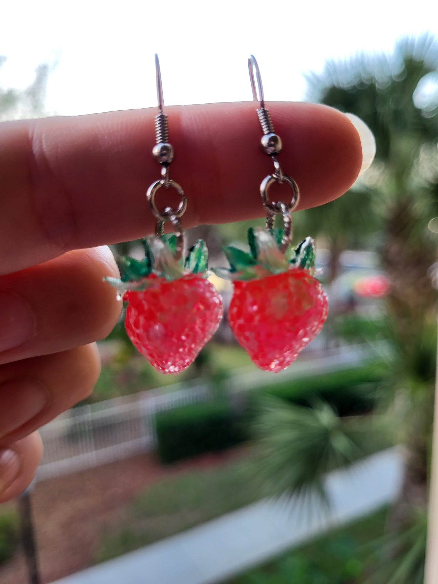 Pink Strawberry Hook Earrings