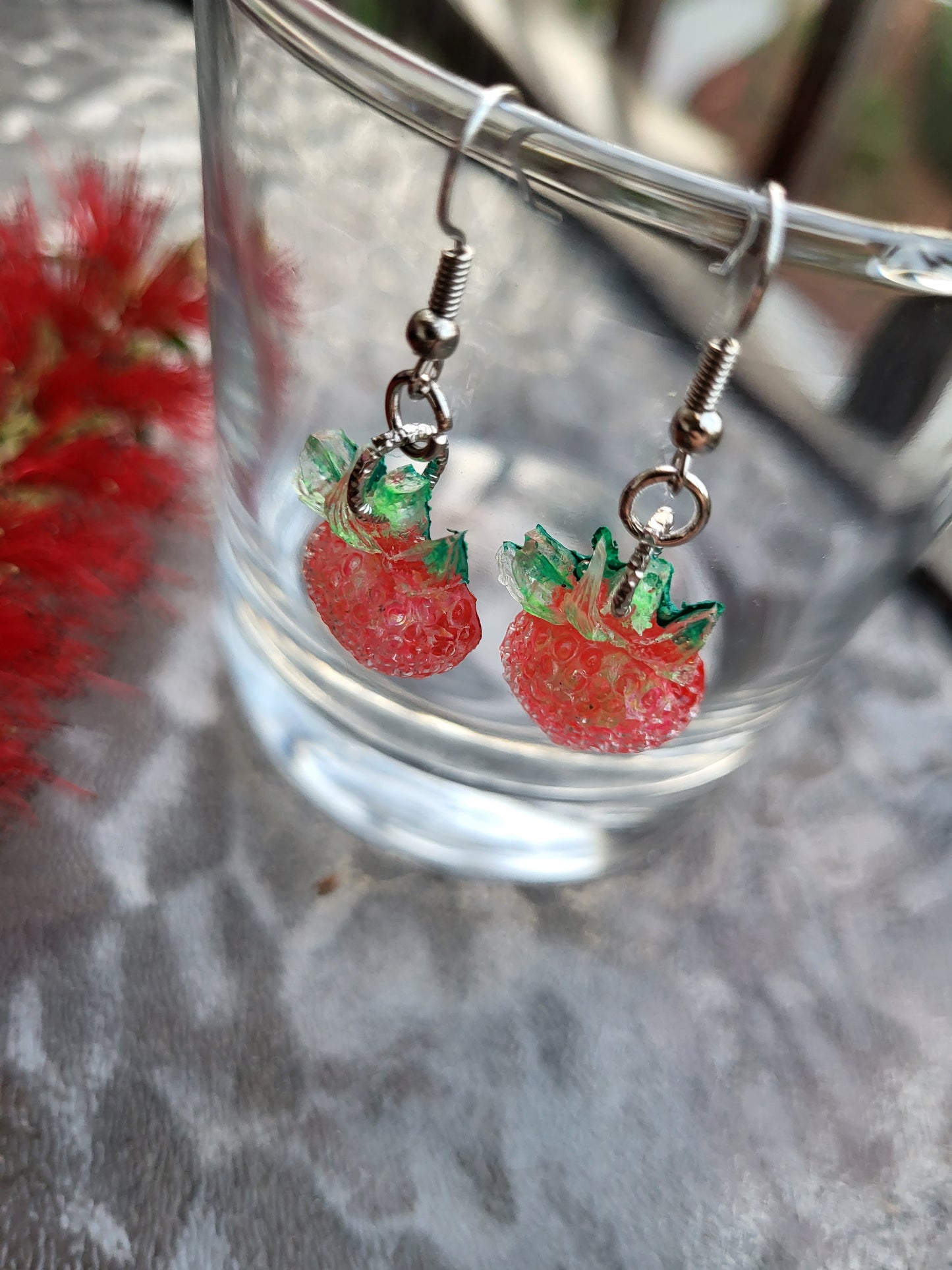 Pink Strawberry Hook Earrings