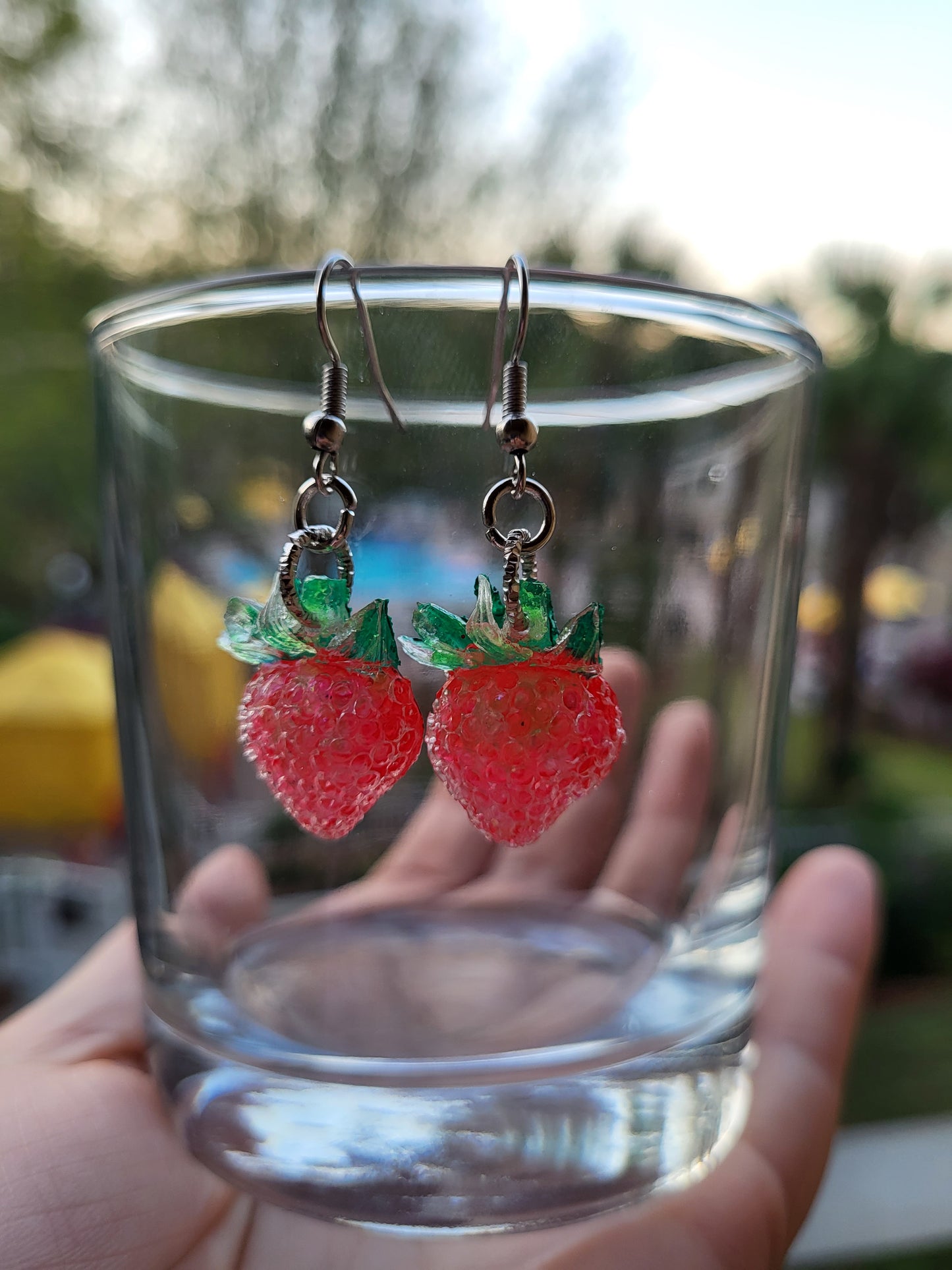 Pink Strawberry Hook Earrings