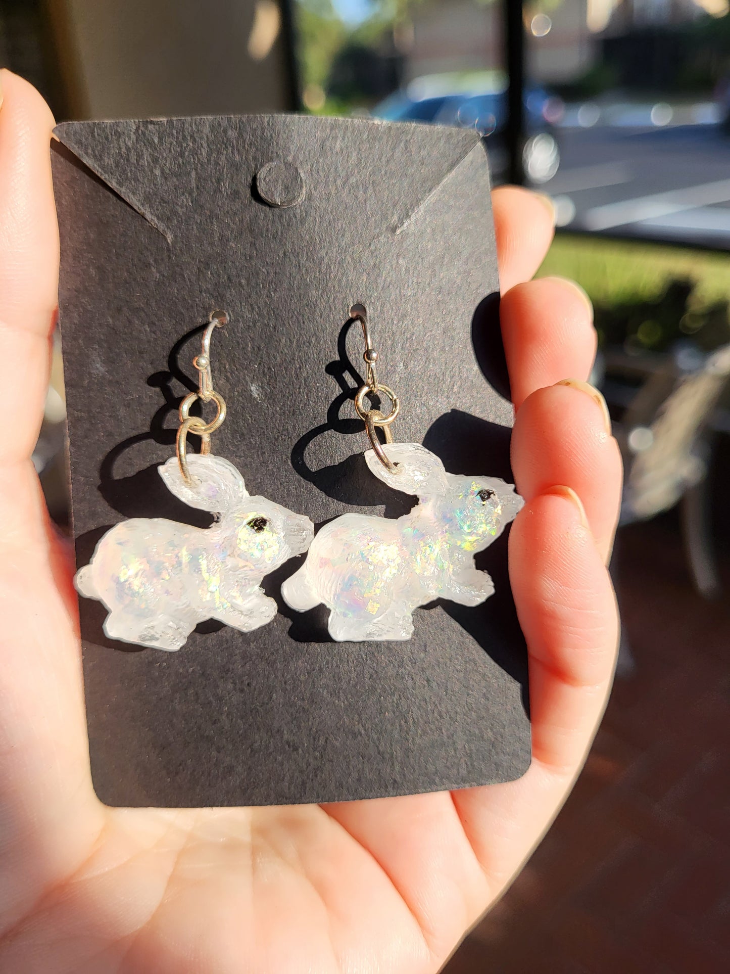 White Bunny Resin Hook Earrings