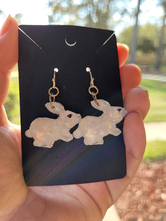 White Bunny Resin Hook Earrings