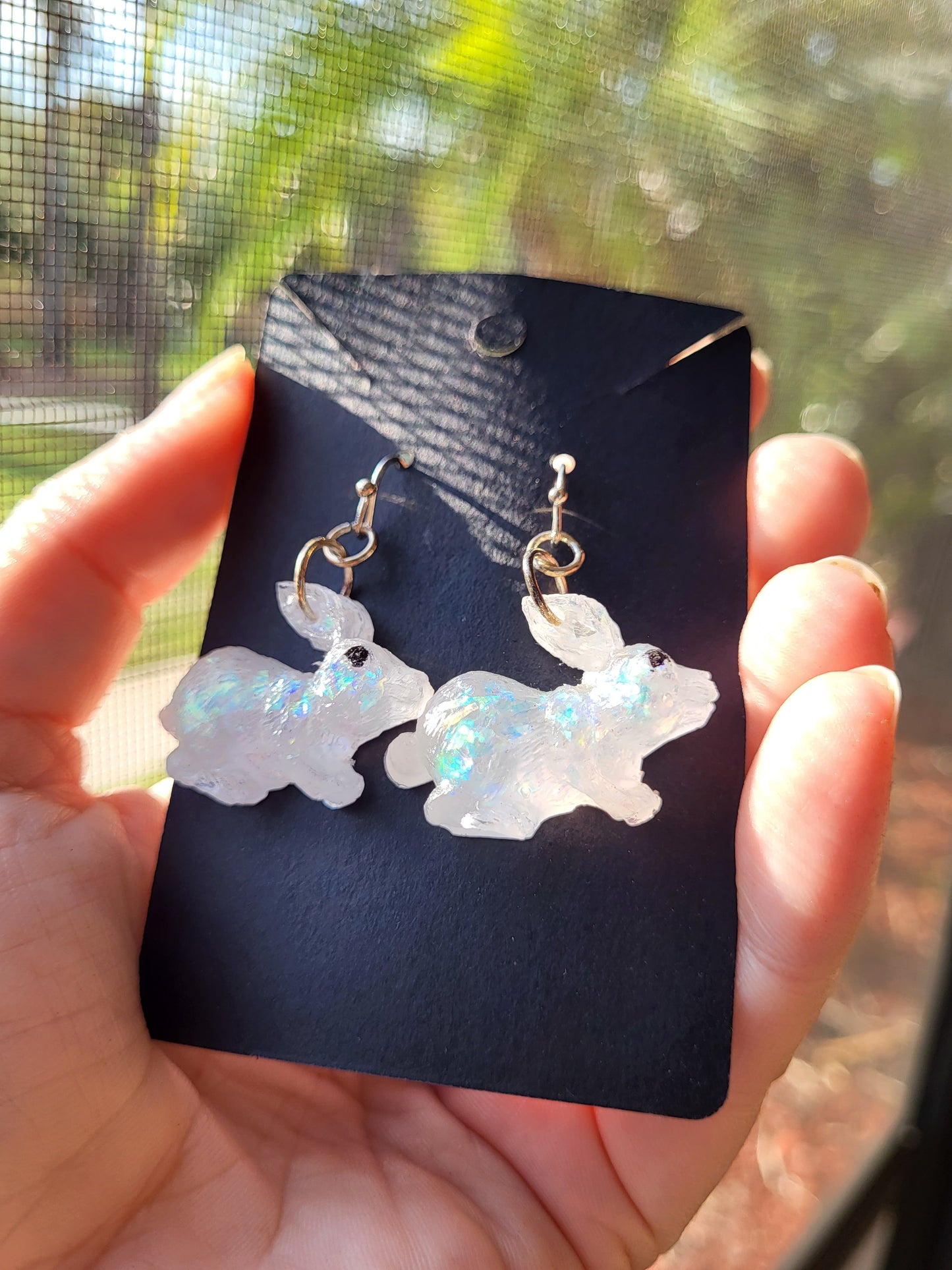 White Bunny Resin Hook Earrings