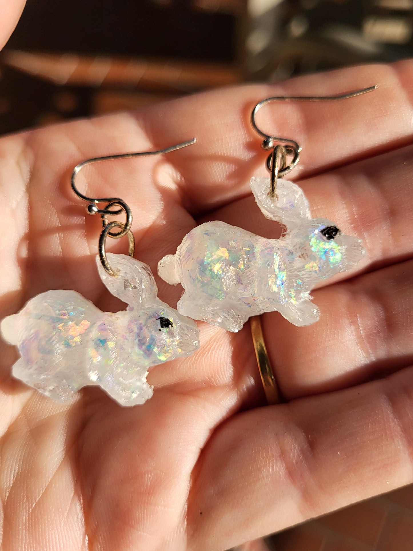 White Bunny Resin Hook Earrings