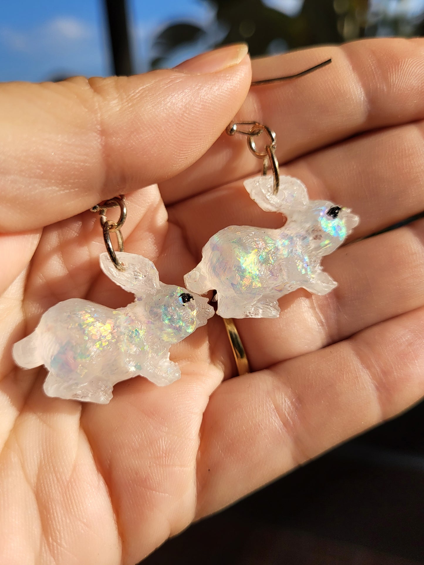 White Bunny Resin Hook Earrings