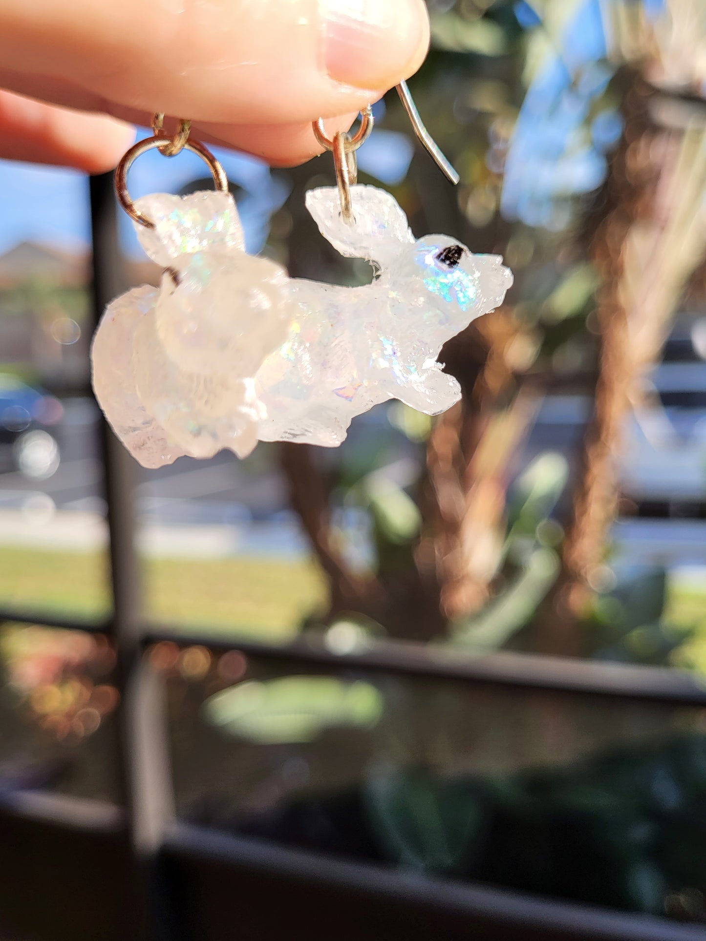 White Bunny Resin Hook Earrings