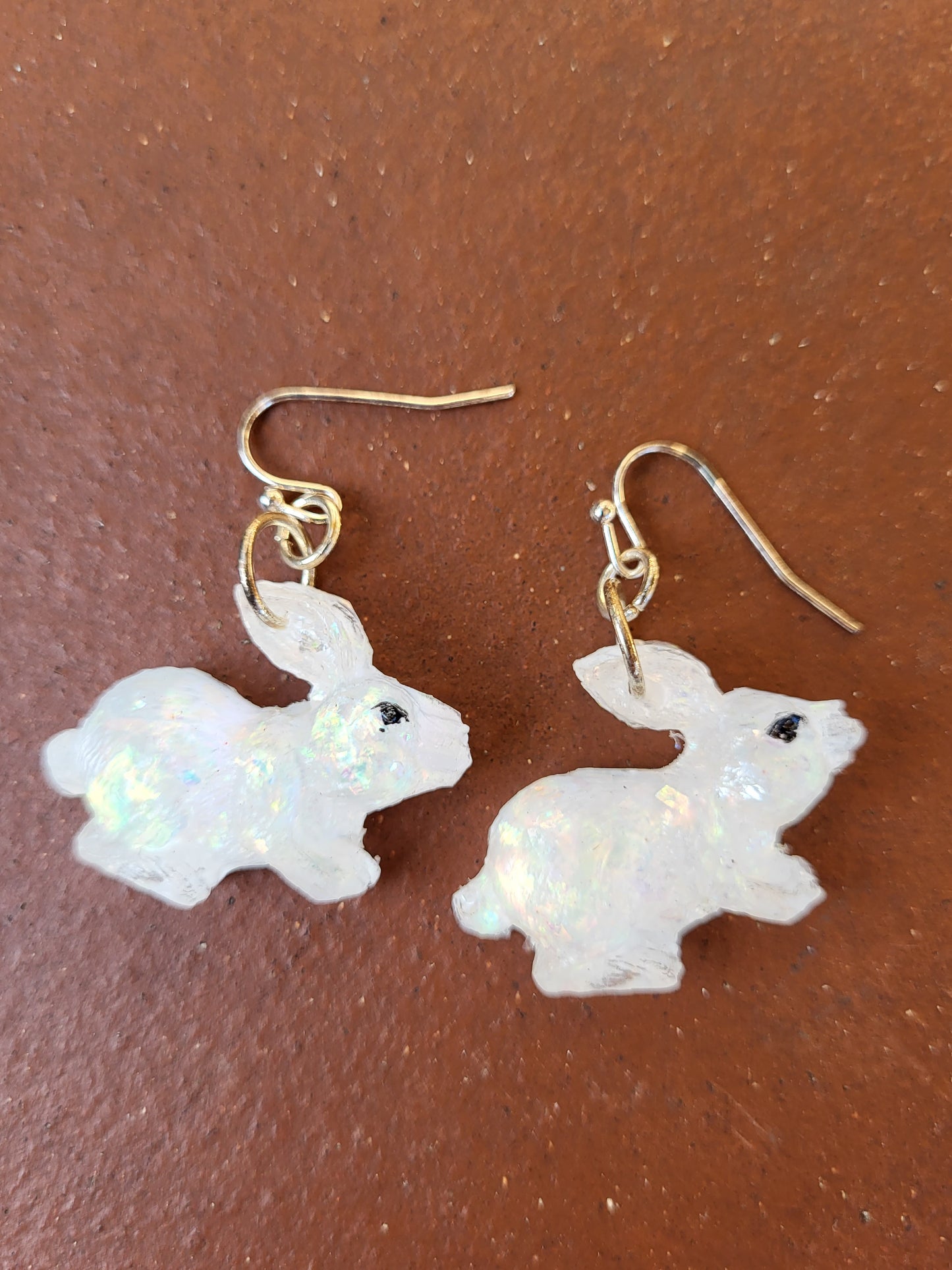 White Bunny Resin Hook Earrings