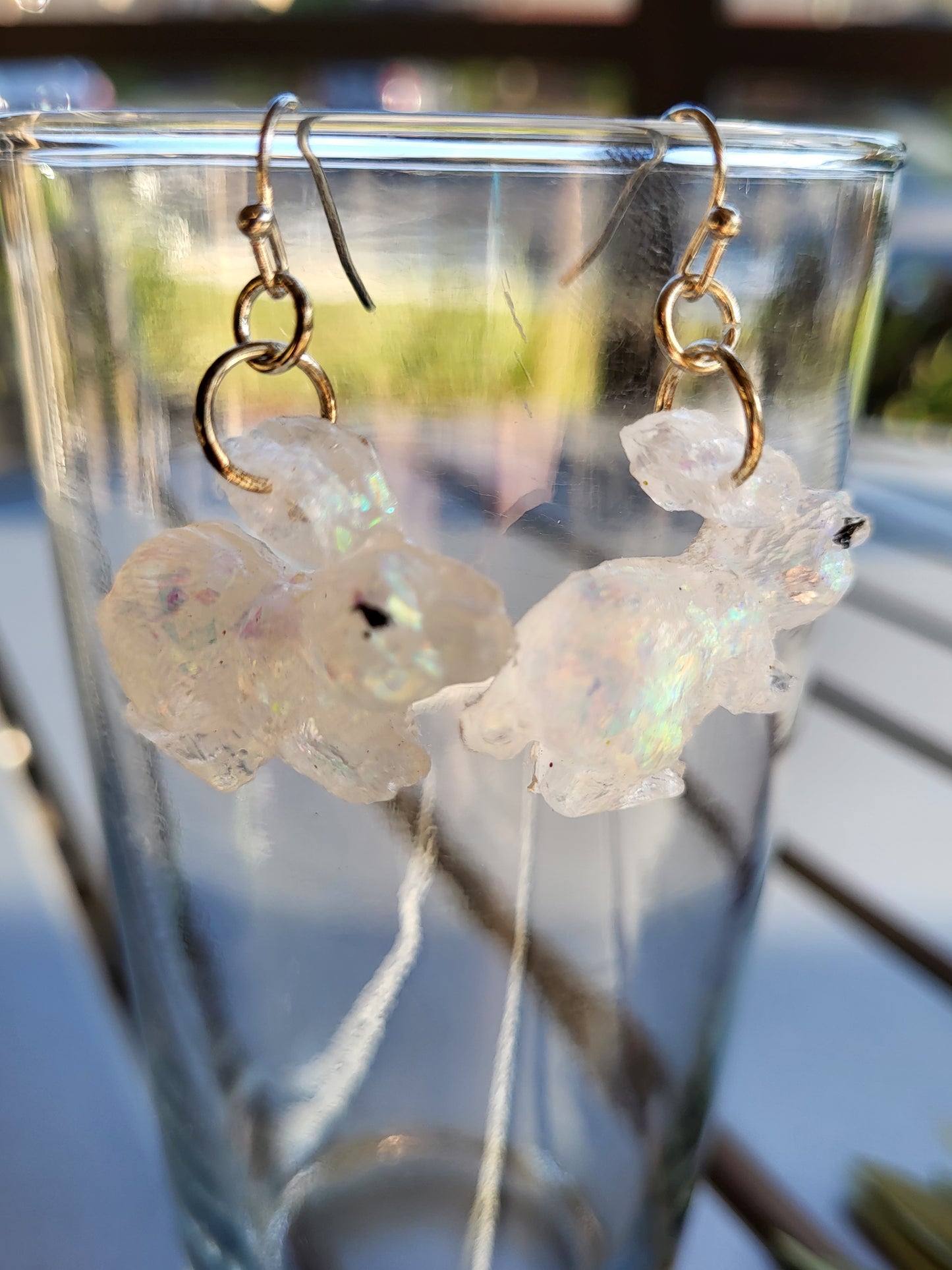 White Bunny Resin Hook Earrings