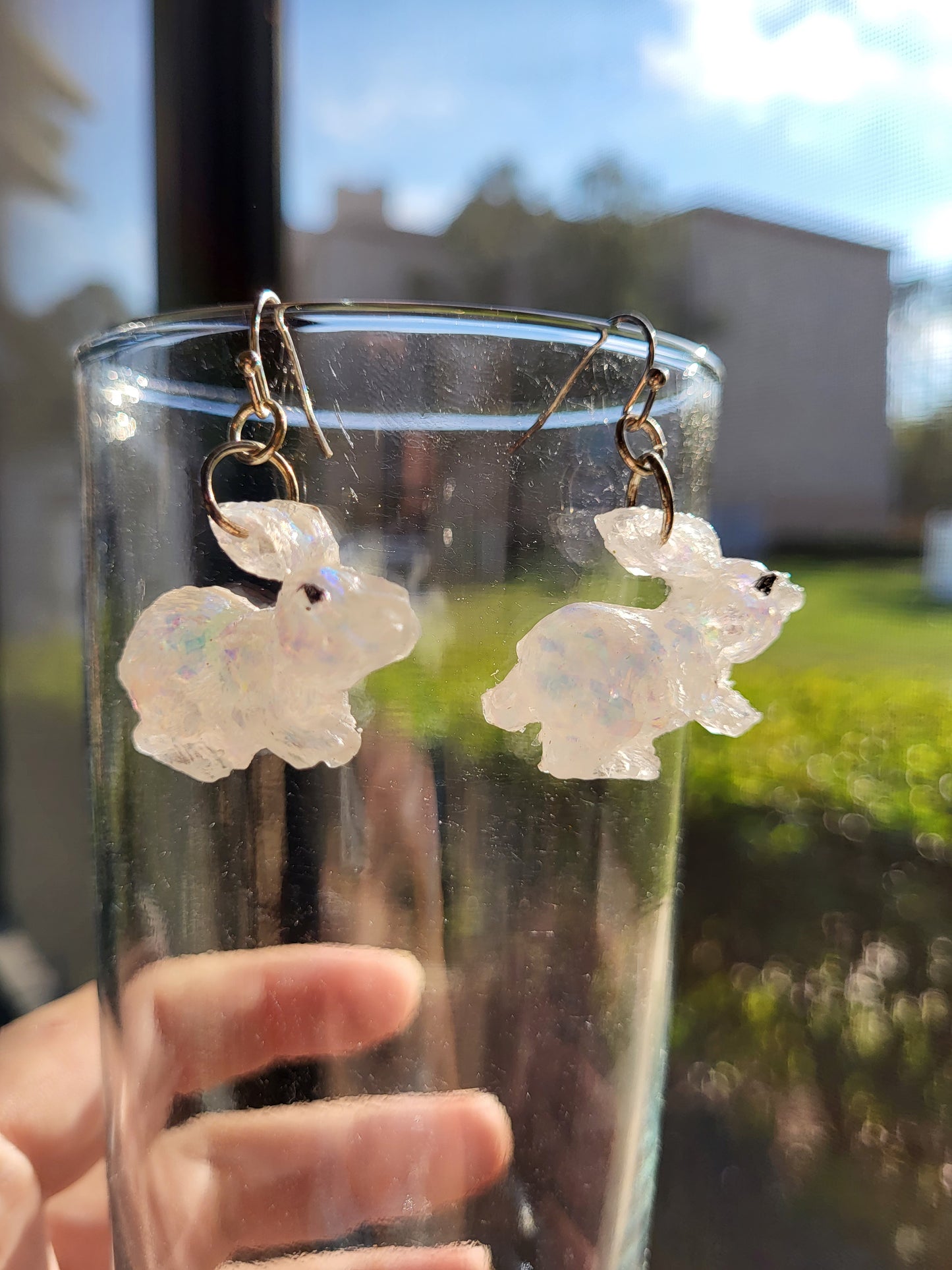 White Bunny Resin Hook Earrings