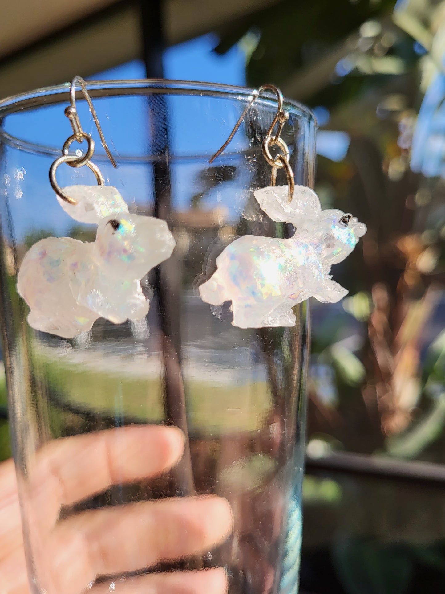 White Bunny Resin Hook Earrings