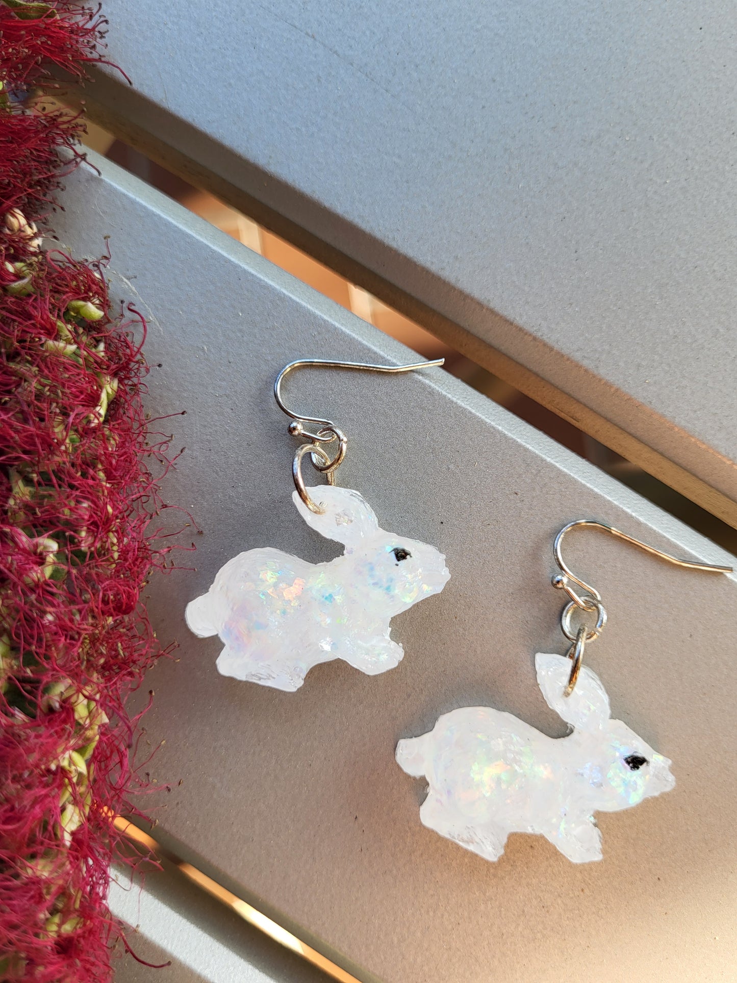 White Bunny Resin Hook Earrings