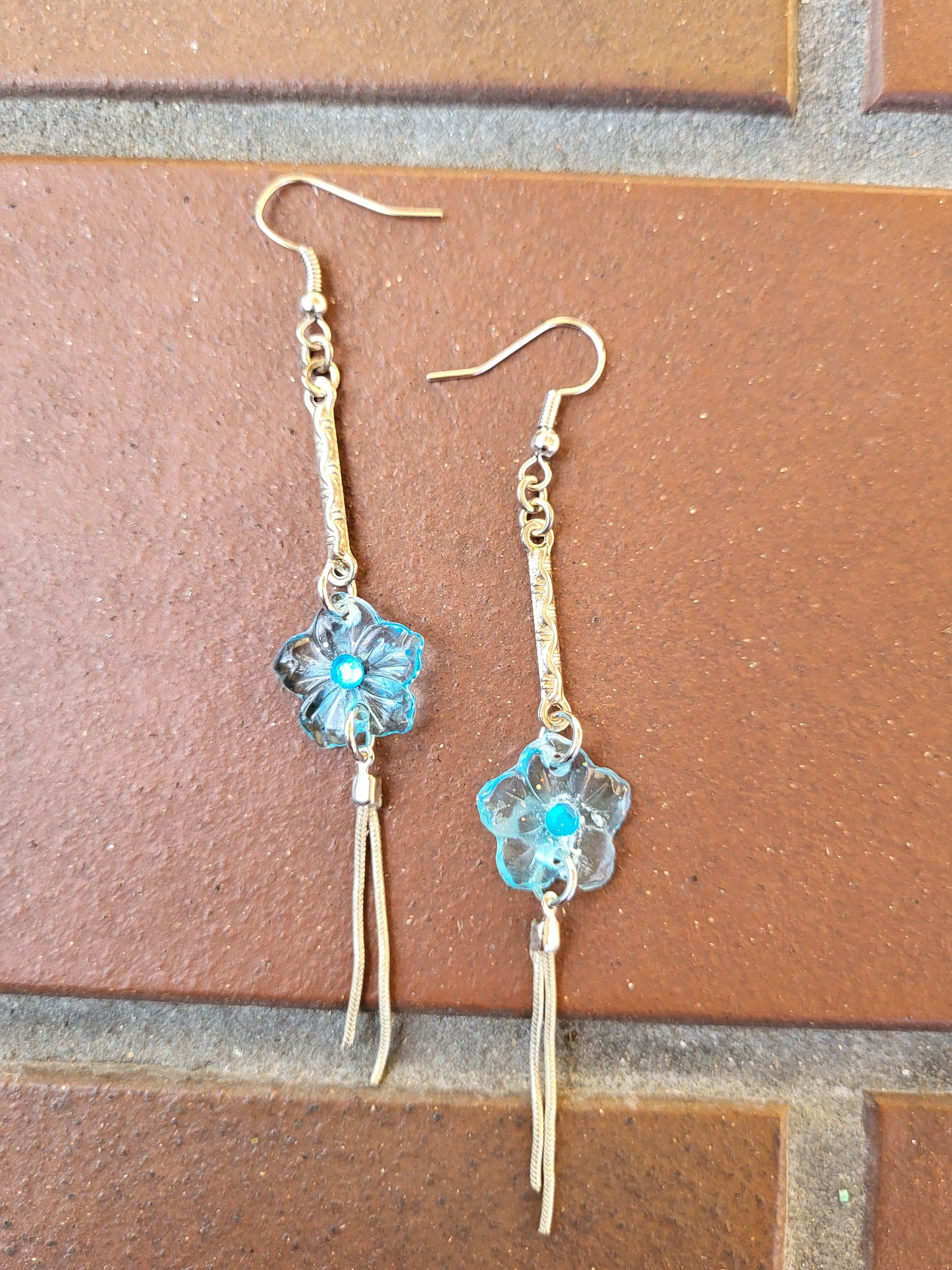 Blue And Silver Elegant Flower Hook Earrings