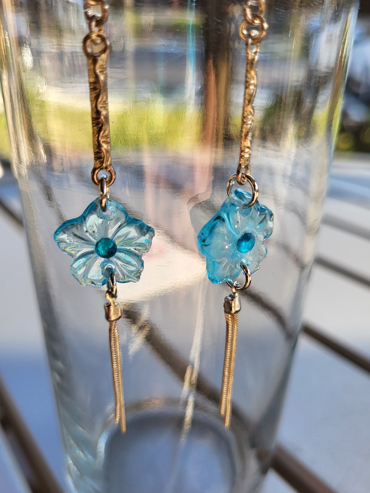 Blue And Silver Elegant Flower Hook Earrings