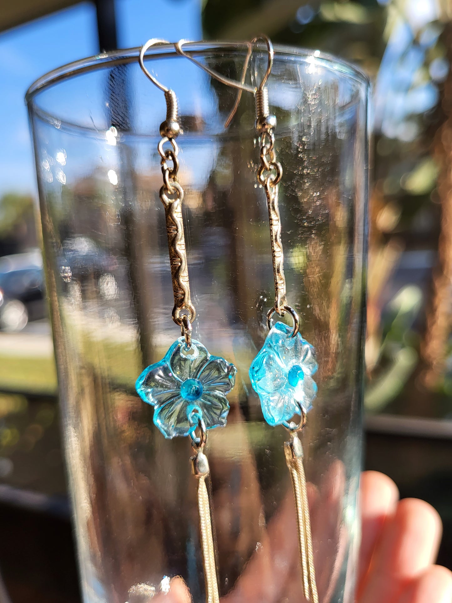 Blue And Silver Elegant Flower Hook Earrings