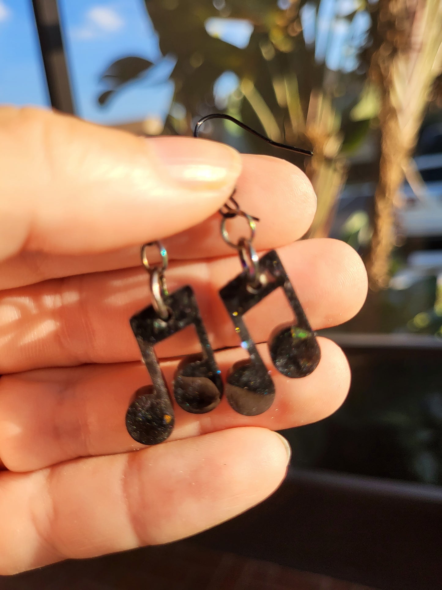 Black Music Note Hook Earrings