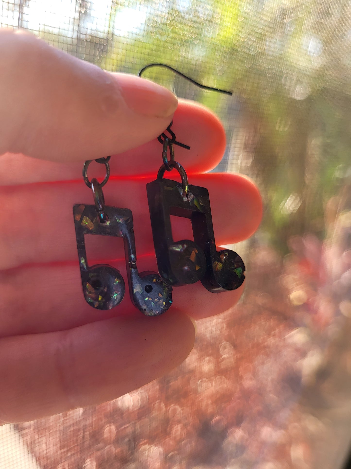 Black Music Note Hook Earrings